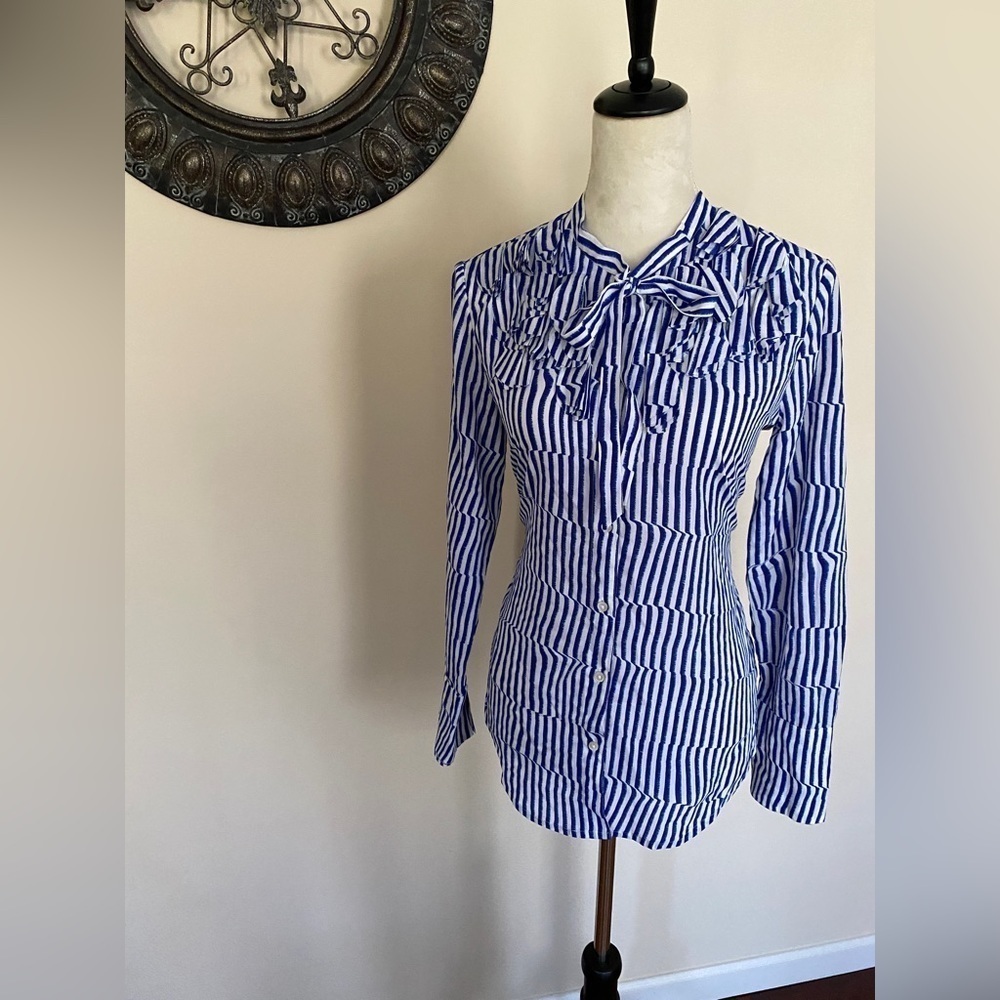 NWOT Banana Republic Women’s Tie Front Ruffled Button Up Dress Blouse - Picture 4 of 6